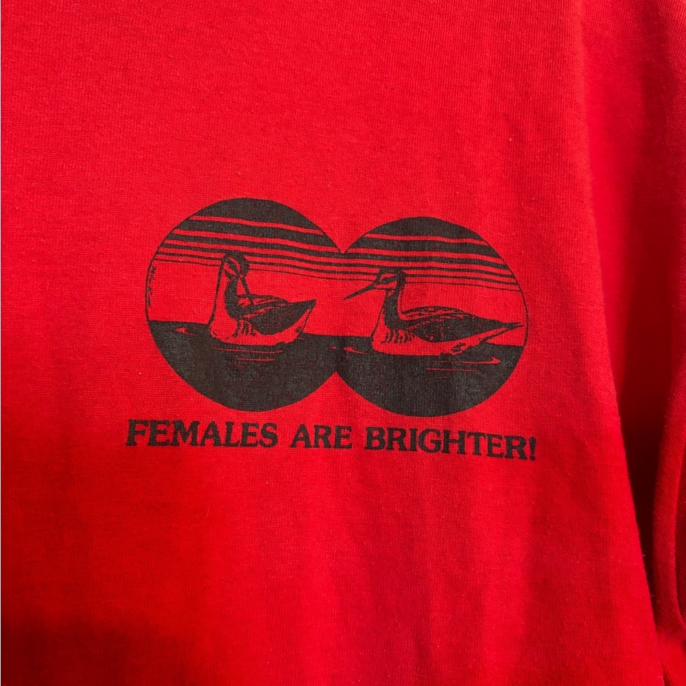 ‘Females are brighter’ size L red tee!